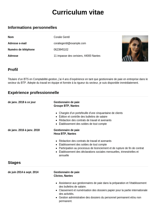 Exemple de CV de gestionnaire de paie CV.fr