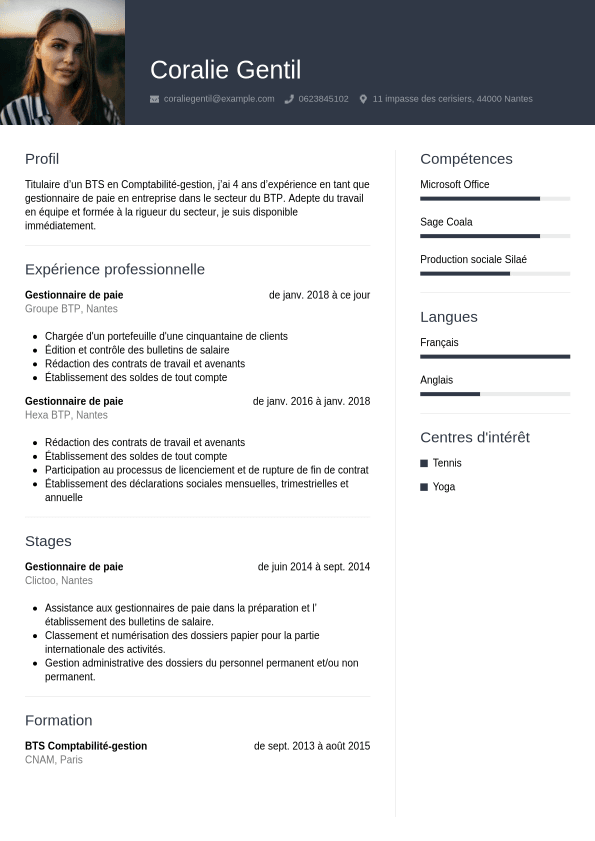 Exemple de CV de gestionnaire de paie CV.fr