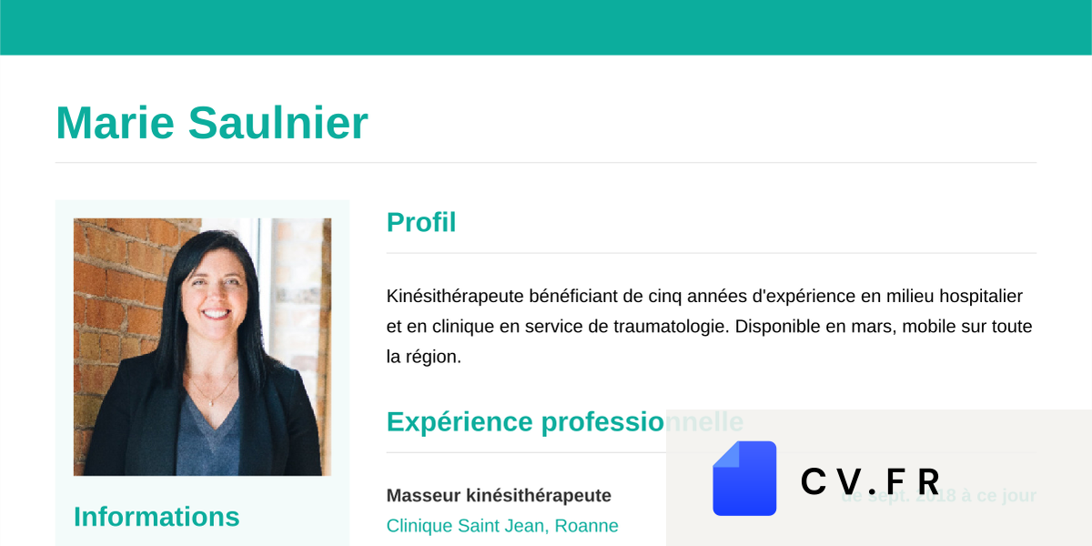 Exemple de CV pour un kinésithérapeute  CV.fr