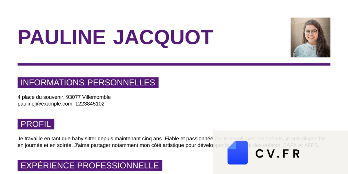 Exemple de CV pour une baby sitter  CV.fr