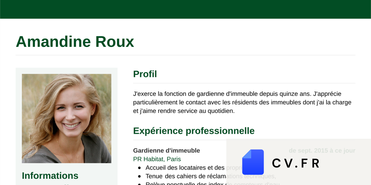 Exemple de CV pour une gardienne d’immeuble - CV.fr